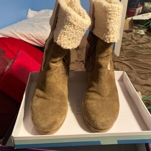 Olive green faux suede boots